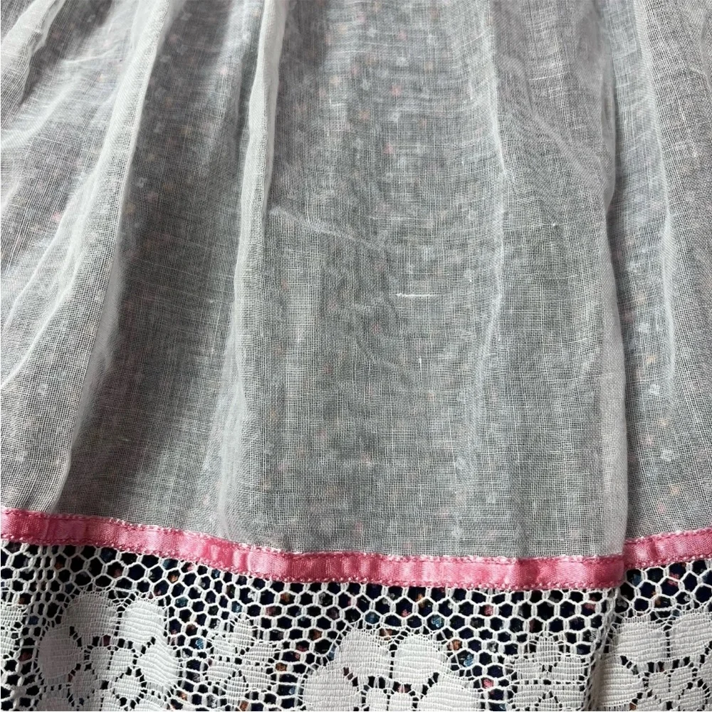 Vintage Winnie The Pooh Brand Girls Navy Pink White Lace Pinafore Dress